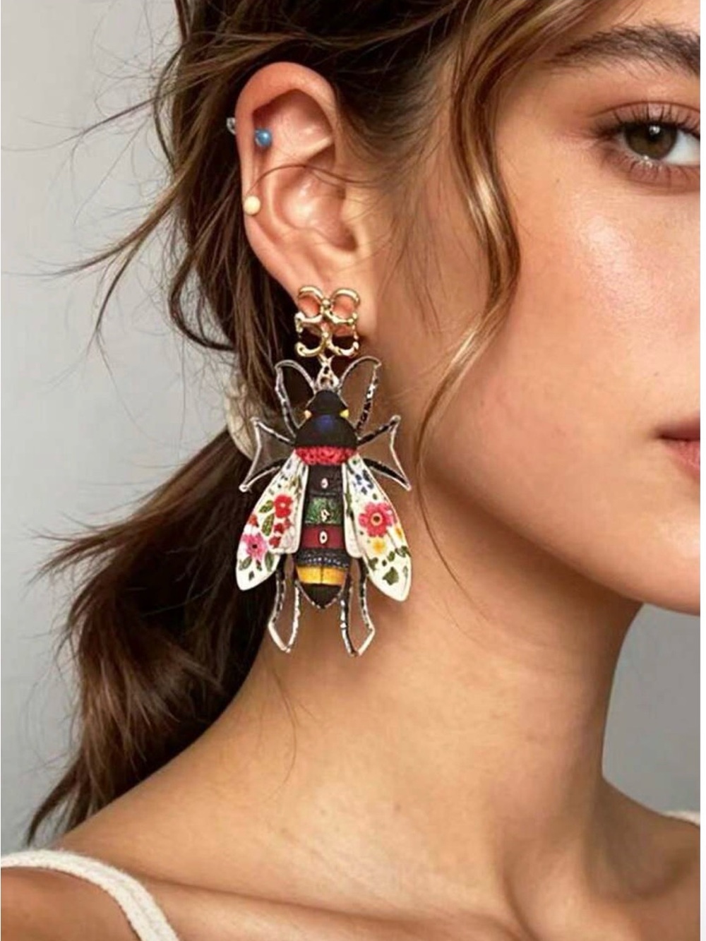 ✨NEW Floral Bee Statement Hypoallergenic Earrings - Multicolor